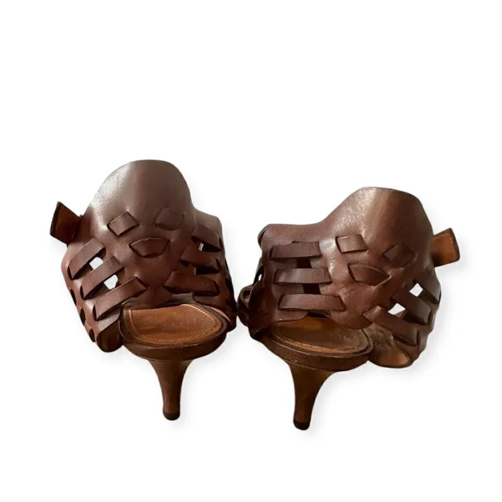 Givenchy Brown Leather Gladiator Huarache Sandal, Mid Heel, Size 38.5EU